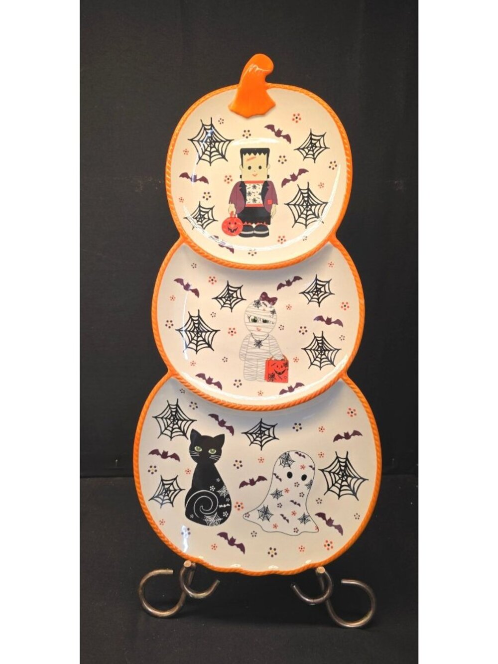 Temp-tations Seasonal Stacked Figural Pumpkin Platter Halloween Boo-fetti Stand